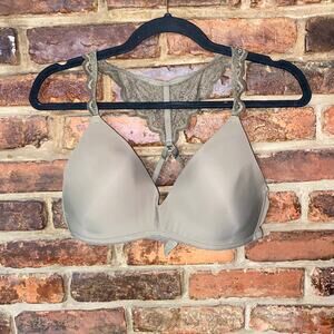 Aerie Brown Lace-Back Underwired T-Shirt Racerback Bra Women's Size 36C